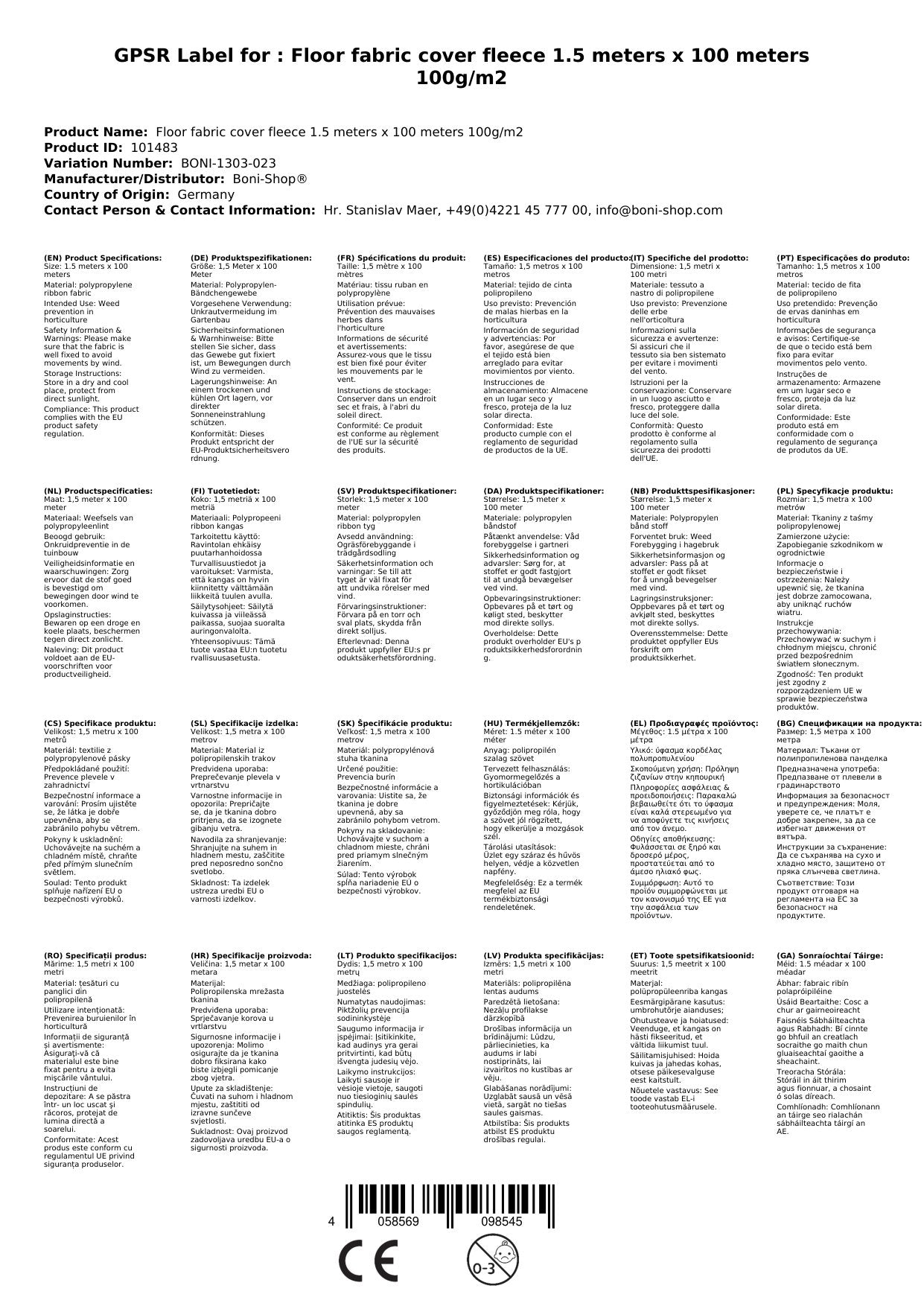 Malla Antihierbas Profesional 100g/m² - 1,5m X 100m - Tela Jardín Resistente