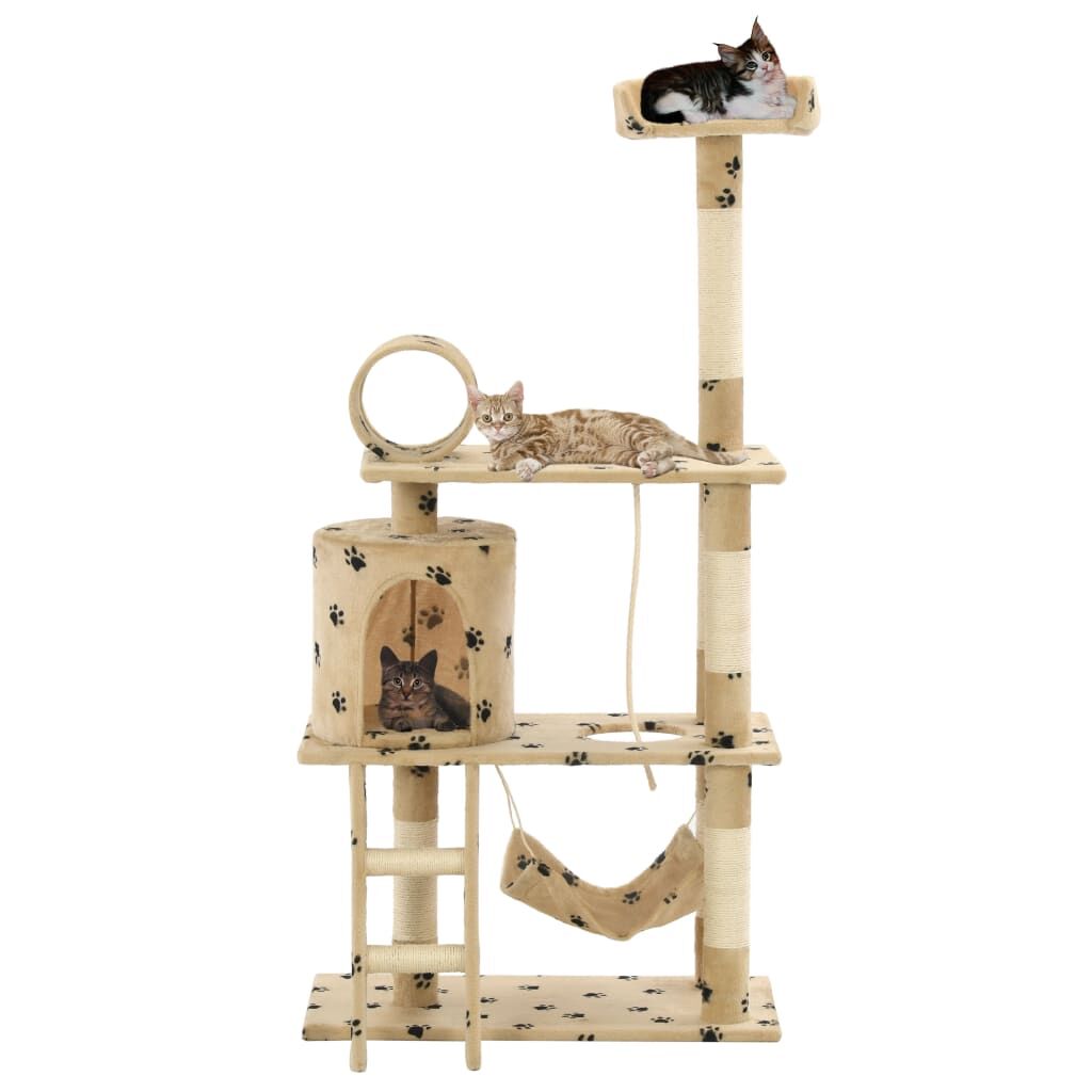 Vidaxl Rascador Para Gatos Con Poste De Sisal 140 Cm Huellas Beige_1