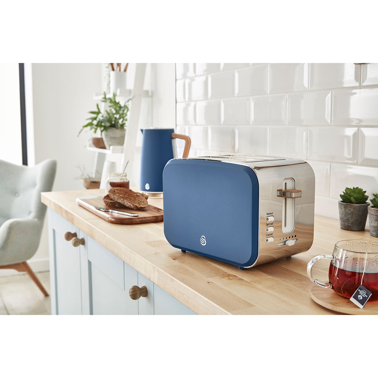 Swan Nordic Tostadora Pan Ranura Ancha 2 Rebanadas, 3 Funciones, 6 Niveles, Diseño Moderno, St14610bluneu, Azul 900w_5