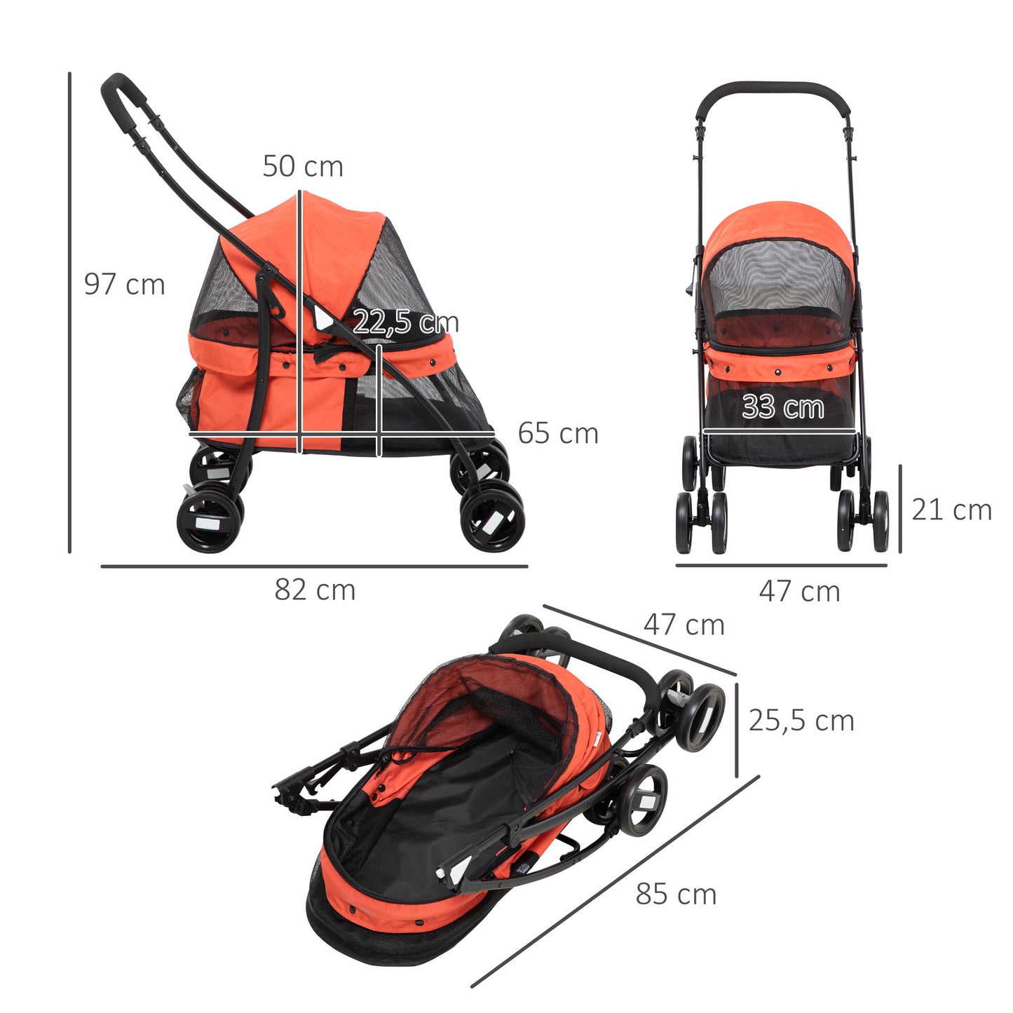 Pawhut Carrito Para Perros Plegable Con Ventanas De Malla Cojín Lavable Rojo_2