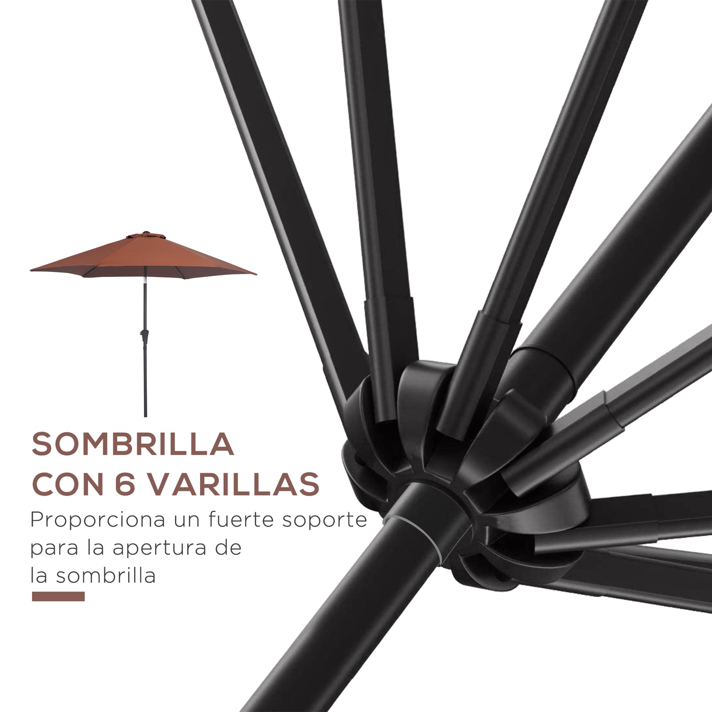 Outsunny Sombrilla Para Jardín Ø260x235 Cm Parasol De Aluminio Reclinable Café_3