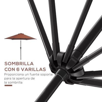 Outsunny Sombrilla Para Jardín Ø260x235 Cm Parasol De Aluminio Reclinable Café_3