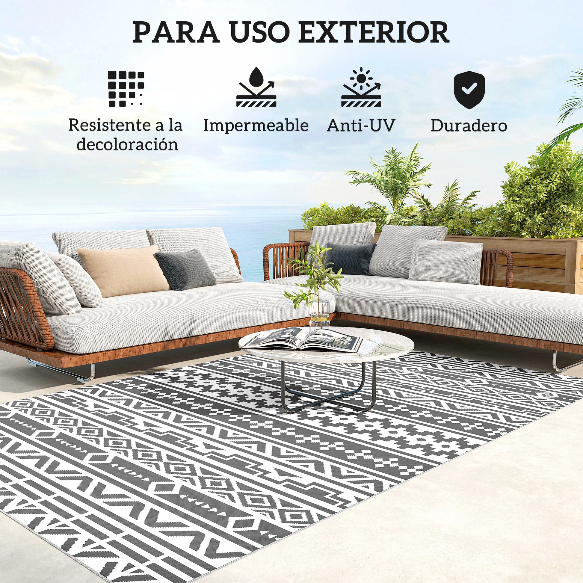 Outsunny Alfombra De Exterior 182x274 Cm Con Patrón De Geométrico De Cenefa_5