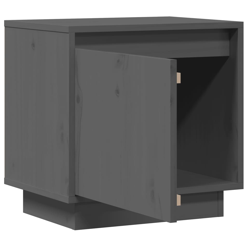 Mesitas De Noche 2 Uds Madera Maciza De Pino Gris 40x30x40 Cm_2