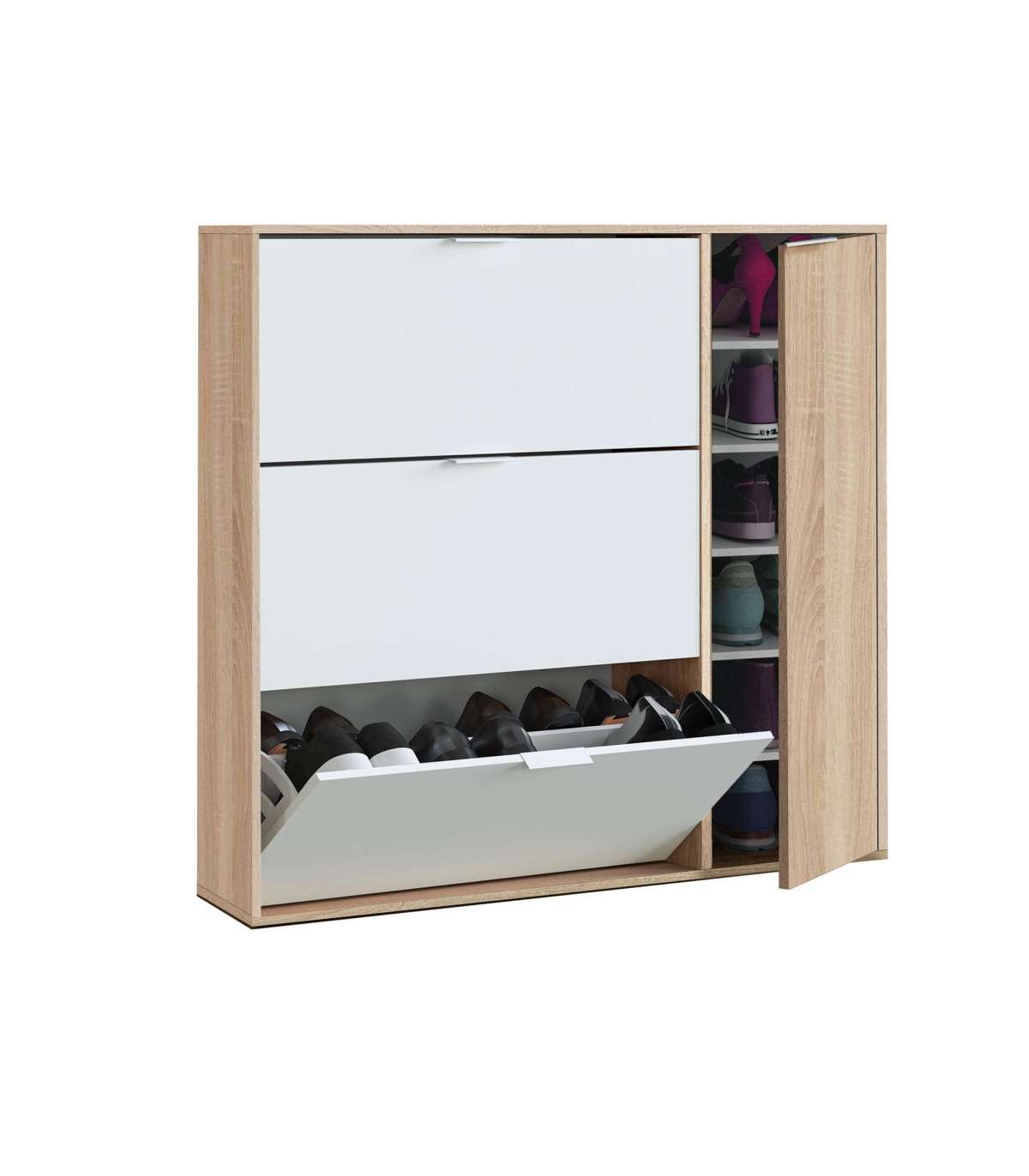 Zapatero Con 4 Puertas Maty Roble Canadian Y Blanco 115 Cm (alto) X 106 Cm (ancho) X 22 Cm_2