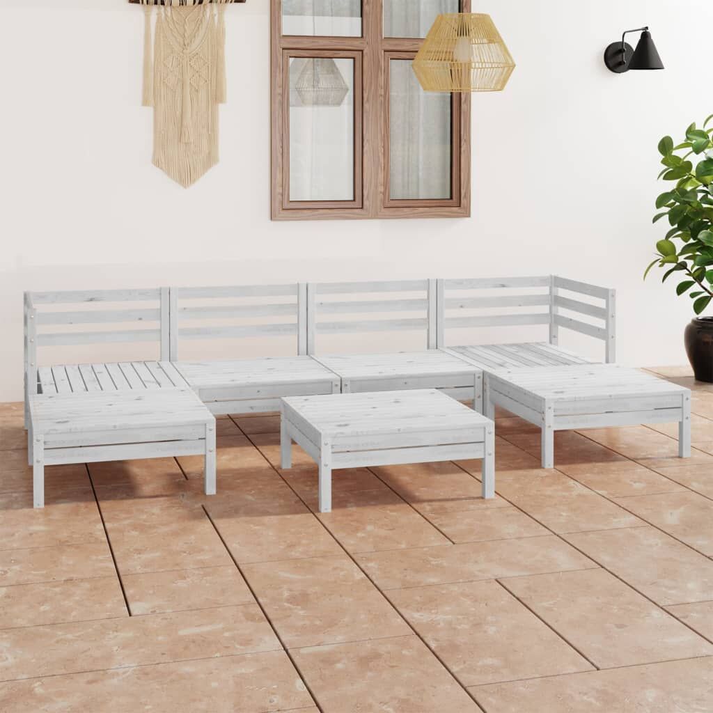 Vidaxl Juego De Muebles De Jardín 7 Pzas Madera Maciza De Pino Blanco_1