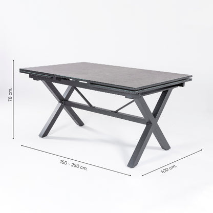 Conjunto De Mesas Y Sillas Acolchadas De Exterior, Mesa Extensible 150 A 250 Cm, Aluminio Y Cristal, Color Antracita_4