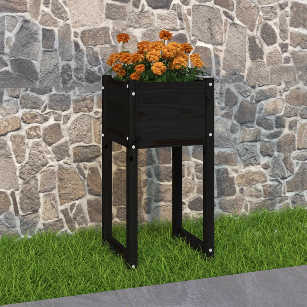 Jardinera Madera Maciza De Pino Negro 40x40x81 Cm_1