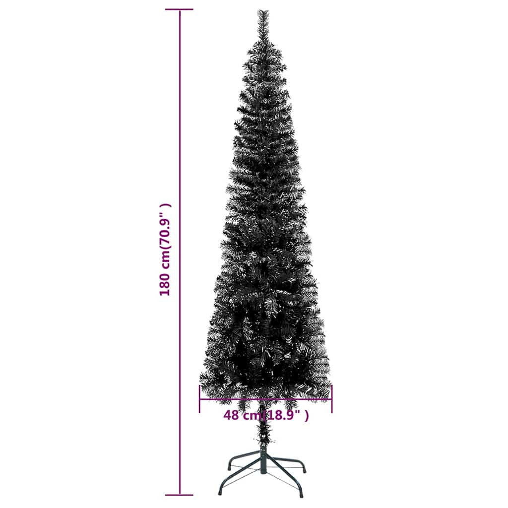 Vidaxl Árbol De Navidad Delgado Con Luces Y Bolas Negro 180 Cm_2