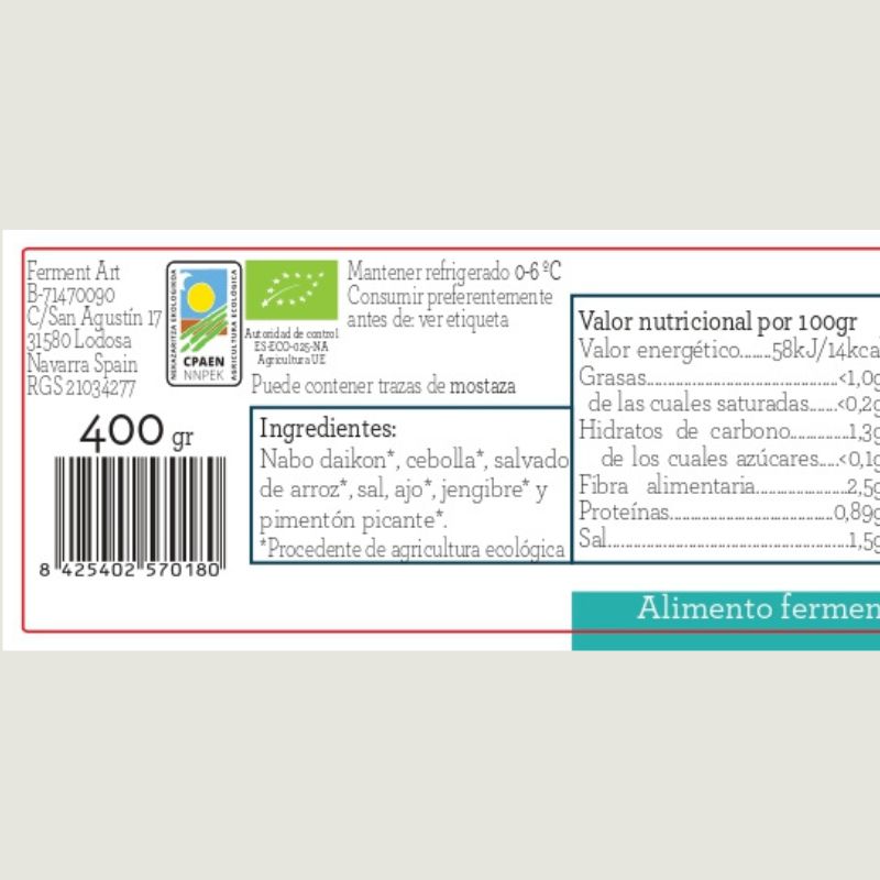 Kimchi Daikon Eco Sin Pasteurizar Ferment Art 400 Gr_1