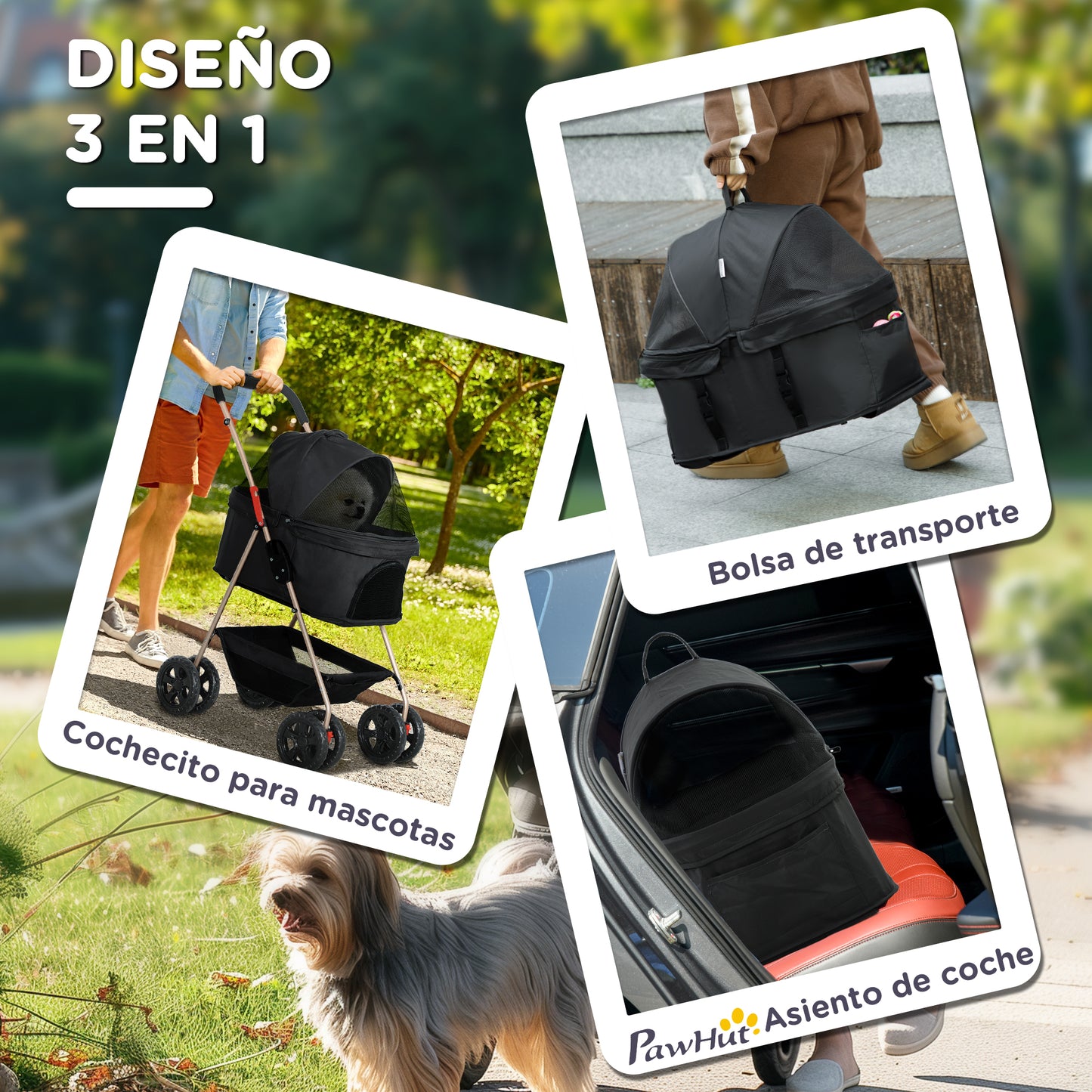 Pawhut Carrito Para Perros Plegable 3 En 1 Con Cesta De Almacenaje 76x50x102 Cm_3
