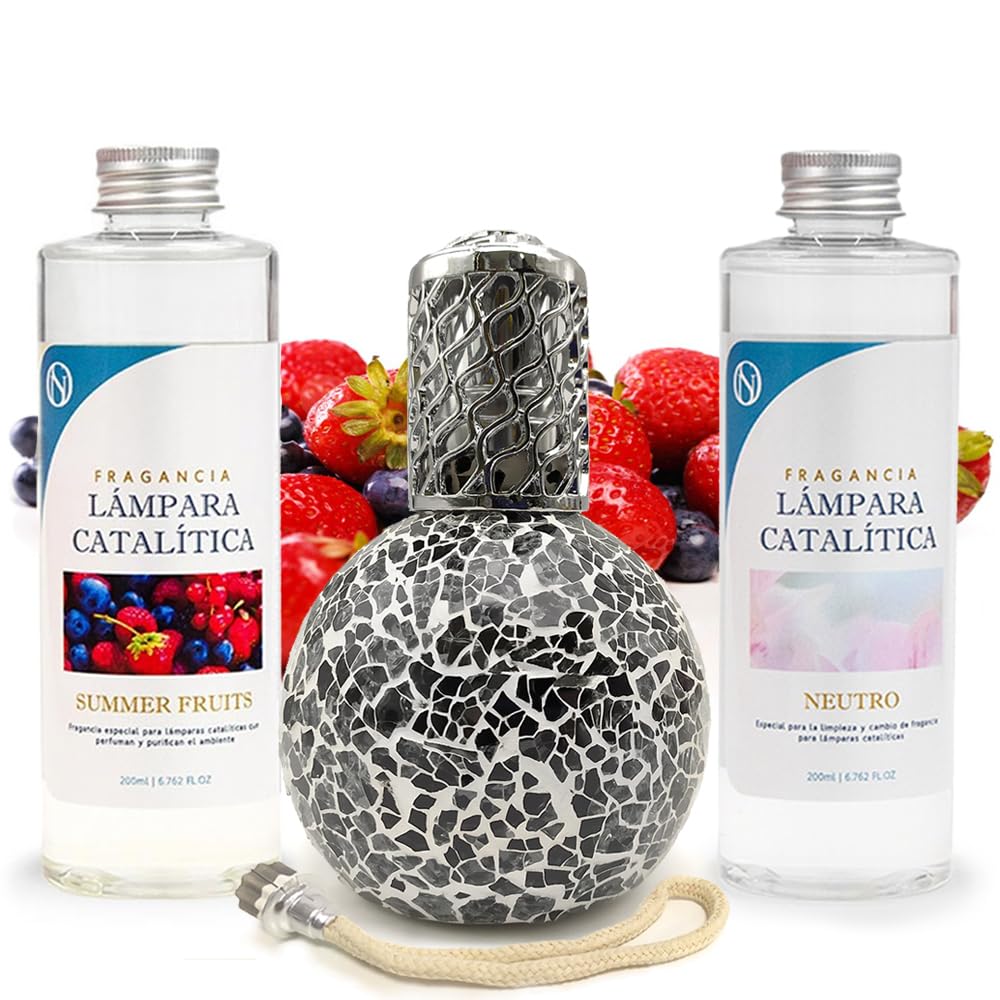 Pack Ahorro Lámpara Catalítica Mosaico Negro + Fragancia Summer Fruits 500ml + Limpiador Neutro 200ml + Mecha Repuesto_0