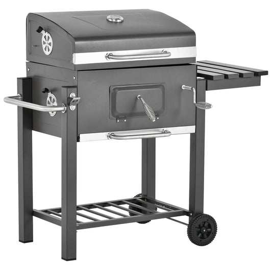 Outsunny Barbacoa De Carbón Vegetal Ruedas Estantes Parilla Barril 115x56x108cm_0