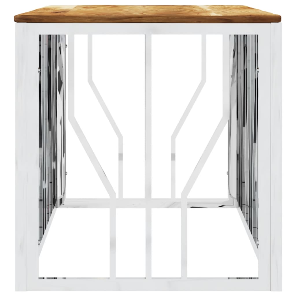 Mesa De Centro Acero Inoxidable Y Madera Maciza Acacia Plateada_2