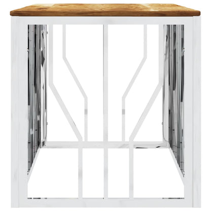Mesa De Centro Acero Inoxidable Y Madera Maciza Acacia Plateada_2