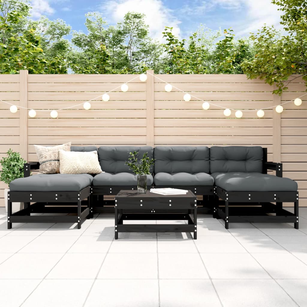 Vidaxl Juego De Muebles De Jardín 7 Piezas Madera Maciza De Pino Negro_1