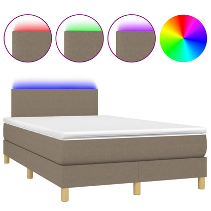 Cama Box Spring Con Colchón Y Led Tela Gris Taupe 120x200 Cm / Vetonek_0
