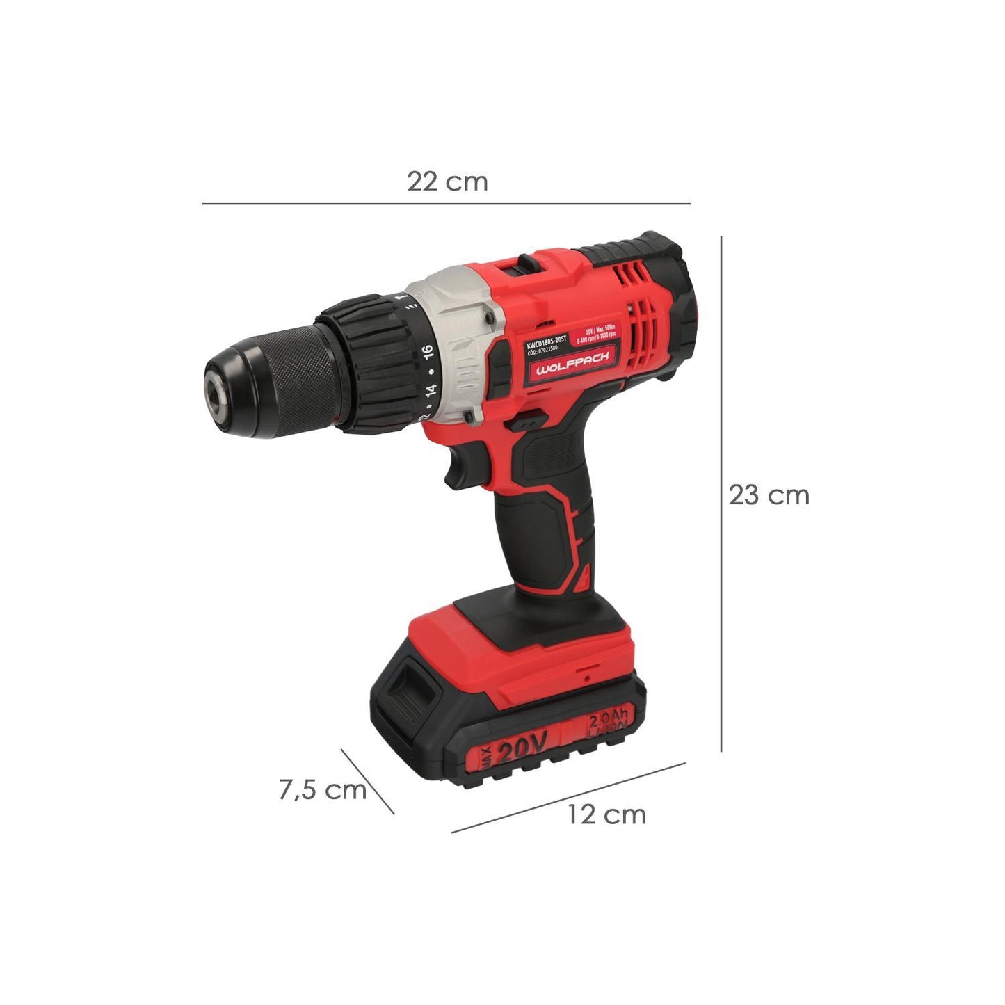 Taladro Atornillador 20 V. Con 2 Velocidades Y Percutor. Bateria 2 Ah. Par Apriete 50 Nm.