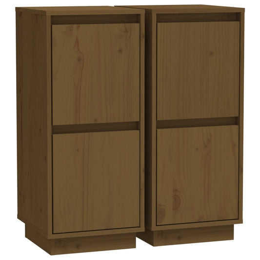 Aparador 2 Uds Madera Maciza De Pino Marrón Miel 31,5x34x75 Cm / Vetonek_0