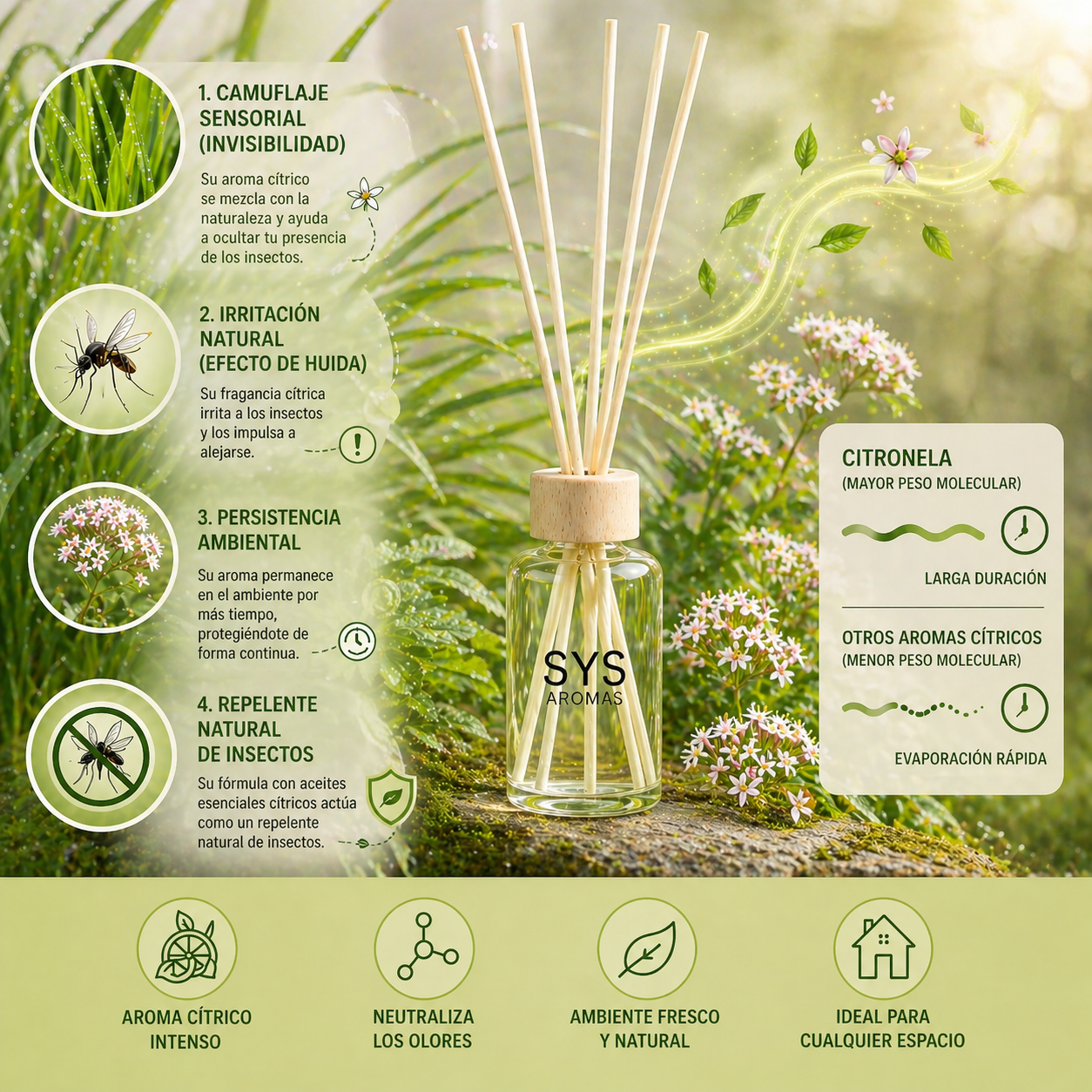 Ambientador Mikado Citronela Mármol SYS Aromas 50 ml | Cítrico y Herbal | Ayuda a Ahuyentar Mosquitos_4