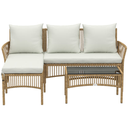 Outsunny Muebles Jardín Ratán 3 Piezas Cojines, Blanco Crema_3