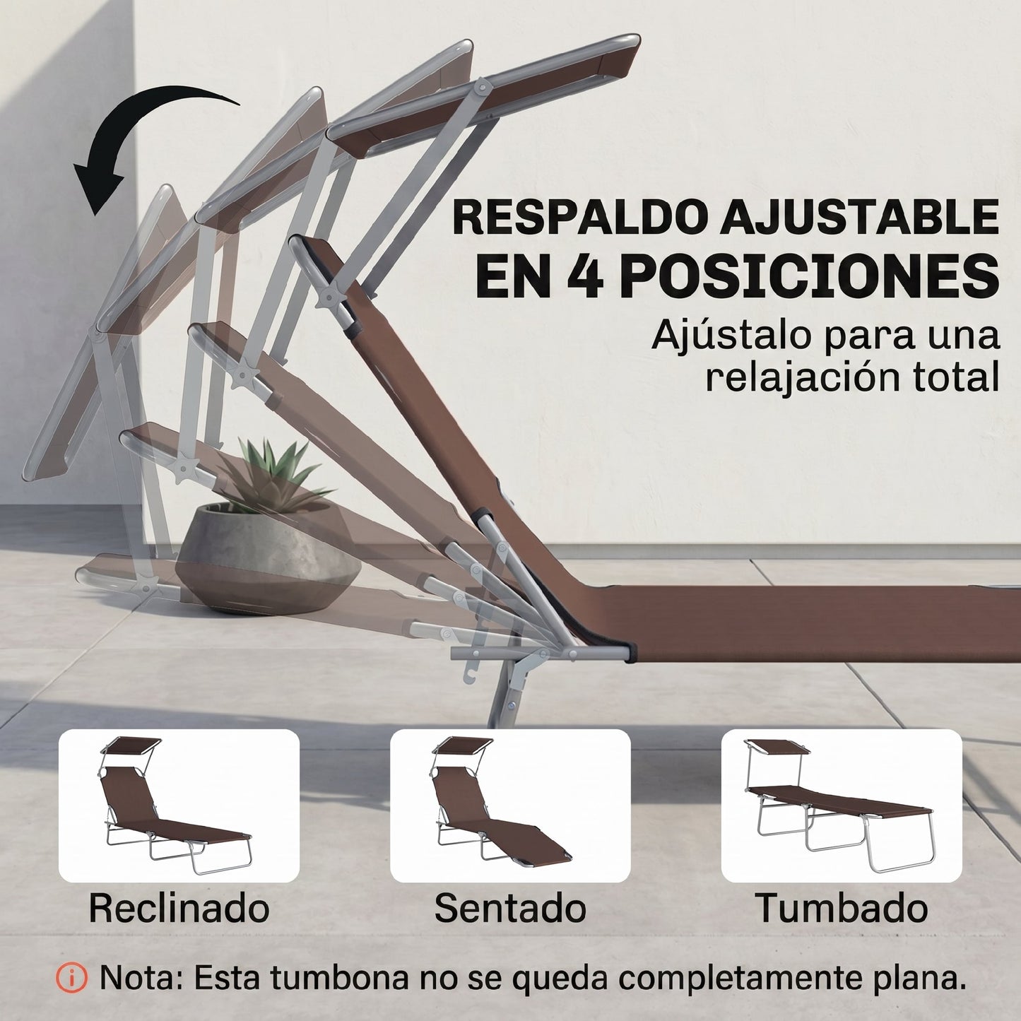 Outsunny Tumbona De Jardín Plegable Con Toldo Desmontable 187x58x36 Cm Marrón_4