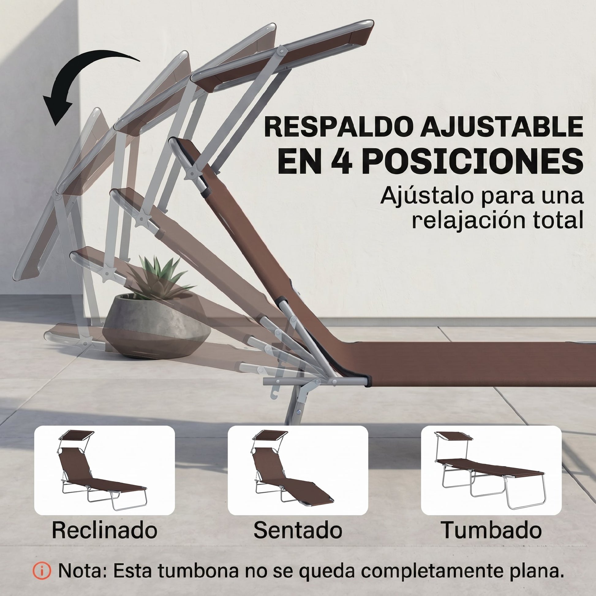 Outsunny Tumbona De Jardín Plegable Con Toldo Desmontable 187x58x36 Cm Marrón_4