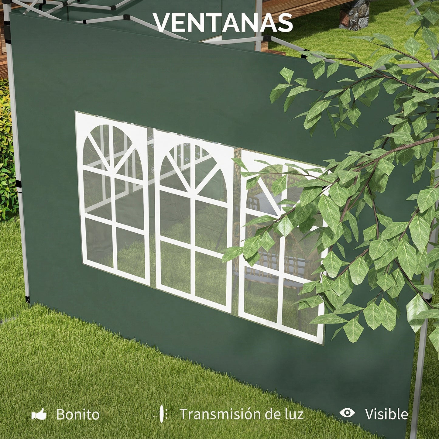 Outsunny Paredes Laterales Para Carpa De 2 Paneles 295x195 Cm Con Ventana Verde_5