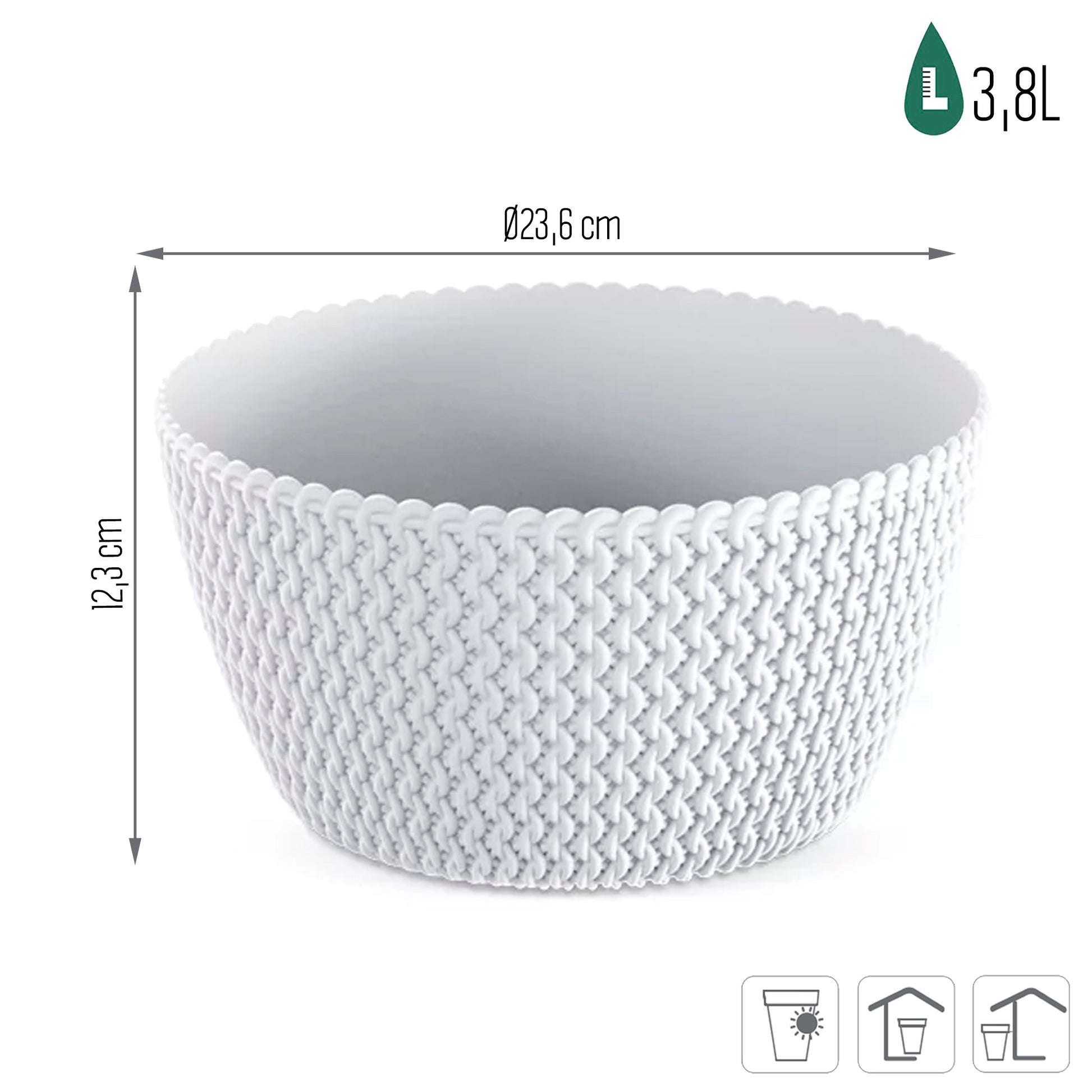 Tazón Macetero Splofy 3,8l., Dimensiones (mm) 236x236x123, Color Blanco