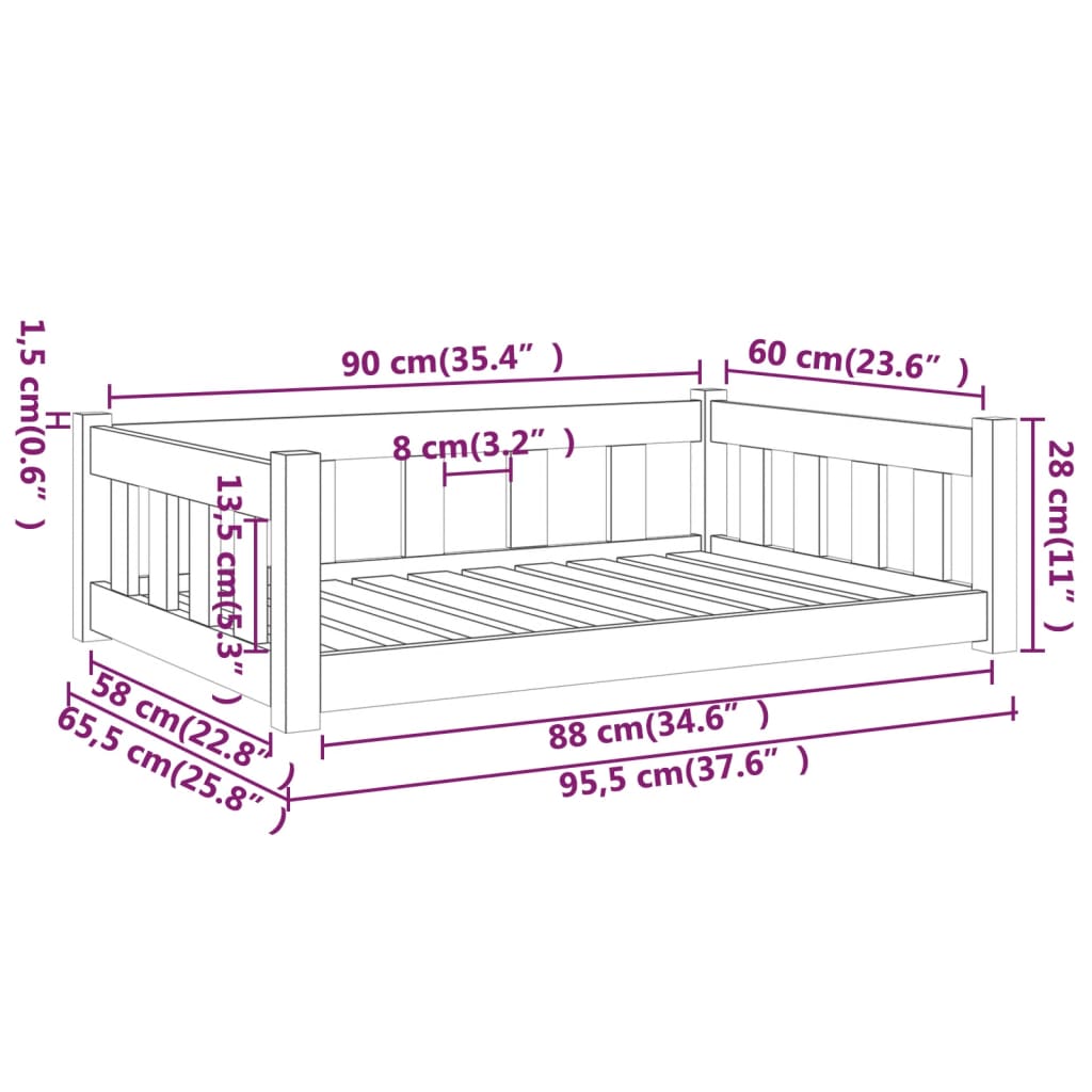 Cama Para Perros Madera Maciza De Pino 95,5x65,5x28 Cm / Vetonek_5