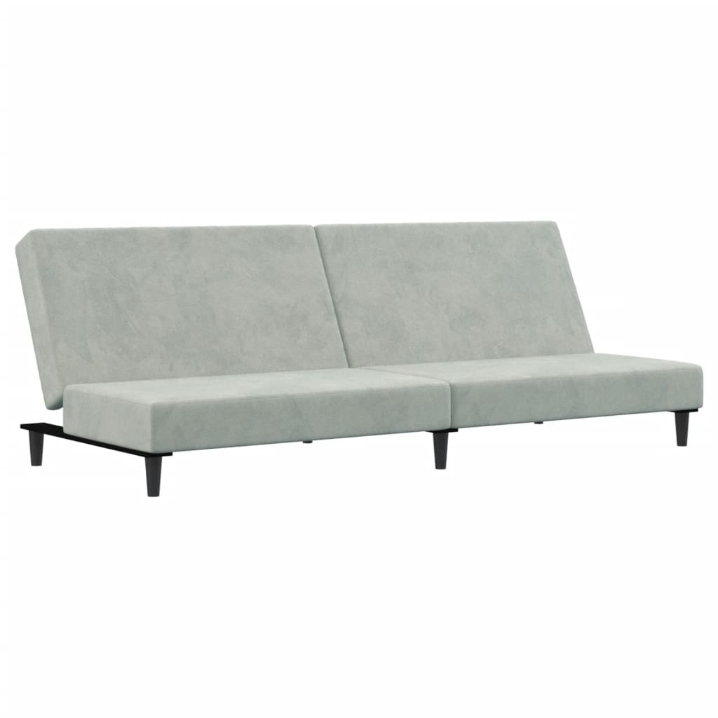 Sofá Cama De 2 Plazas Con Taburete Terciopelo Gris Claro / Vetonek_2