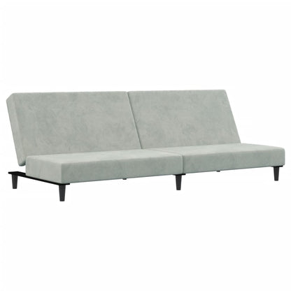 Sofá Cama De 2 Plazas Con Taburete Terciopelo Gris Claro / Vetonek_2