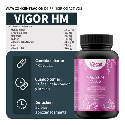 Vigor Hm Vecos 80 Cápsulas | Energía Y Vitalidad Sexual Natural En Pareja | Zinc, Maca Andina Y L-arginina_2