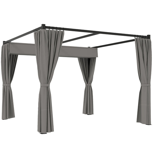 Outsunny Pérgola De Jardín 3x3 M Con Techo Y Paredes Laterales Retráctil Gris_0