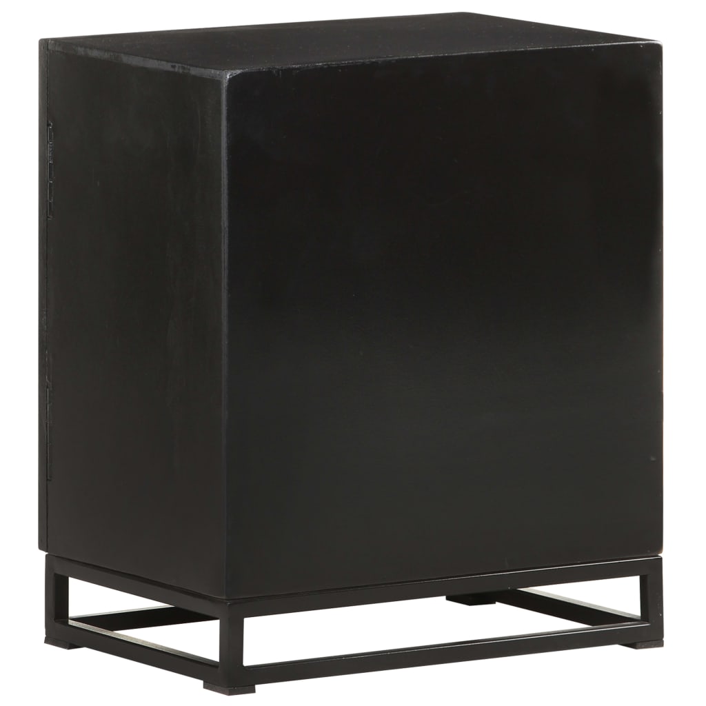 Mesita De Noche Madera Maciza Acacia Y Mango Negro 40x30x50 Cm_2