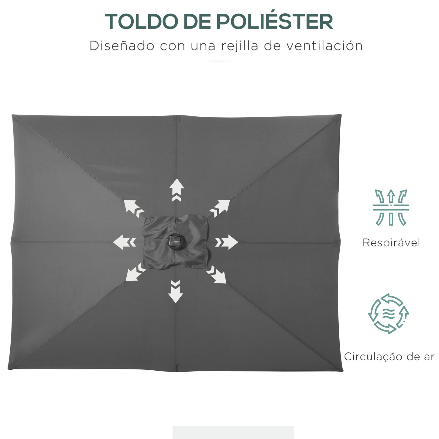 Outsunny Sombrilla De Jardín 2,7x2x2,5 M Con Techo Inclinable Luces Led Gris_3