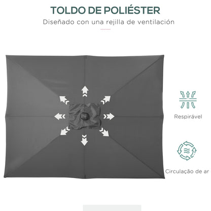 Outsunny Sombrilla De Jardín 2,7x2x2,5 M Con Techo Inclinable Luces Led Gris_3