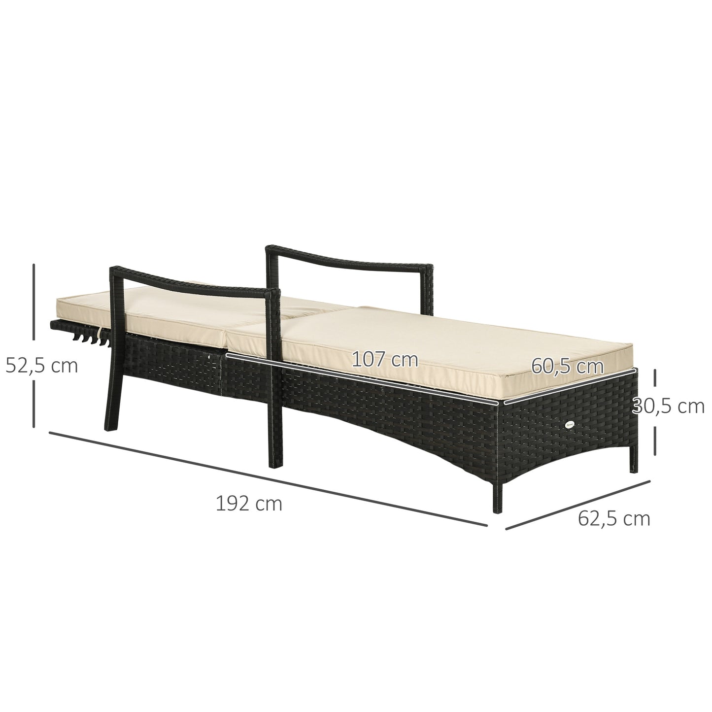Outsunny Tumbona De Ratán Jardín Con Respaldo Ajustable Cojines Exterior Marrón_2