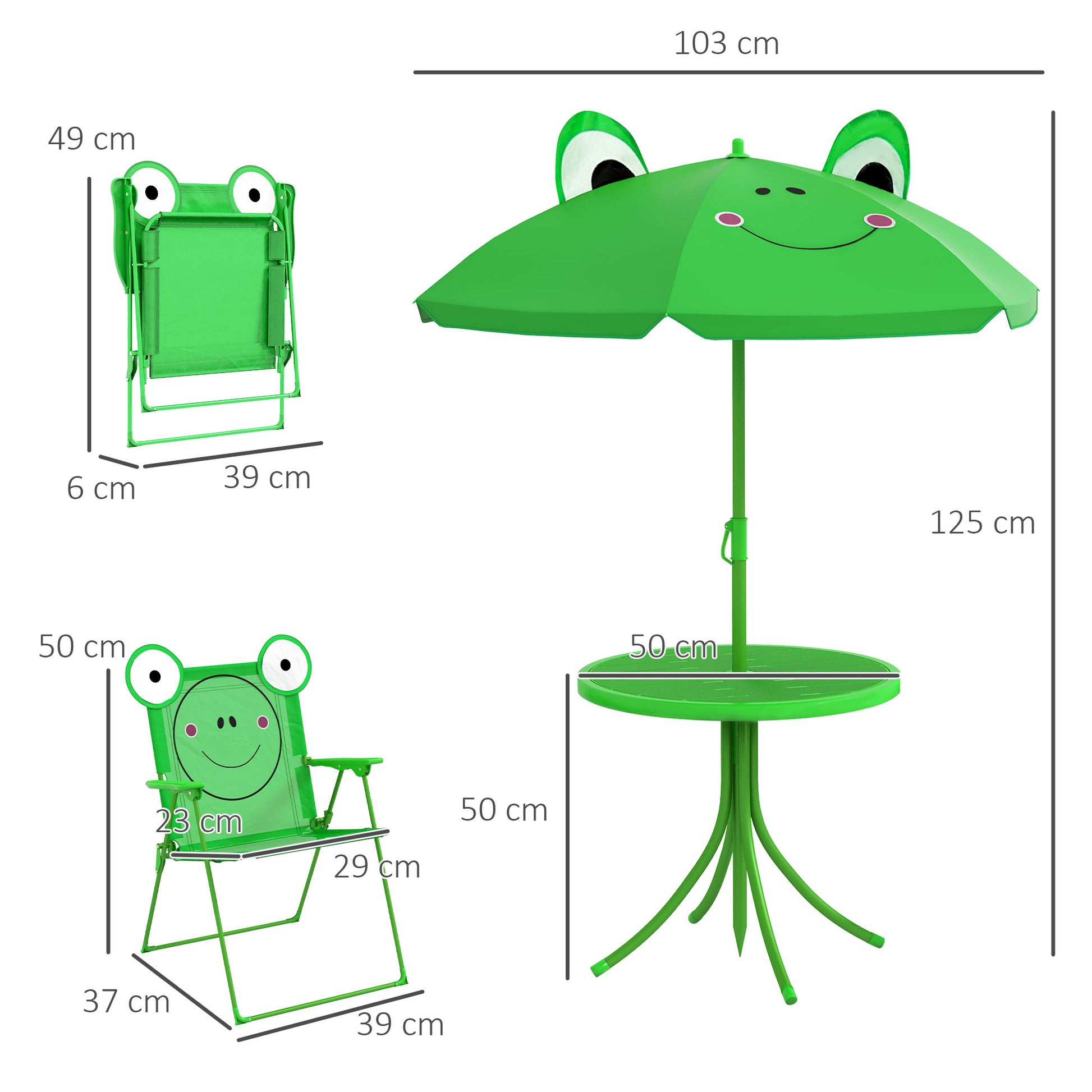 Outsunny Mesa Y Sillas Infantil De Jardín Plegable Con Sombrilla Ajustable Verde_2