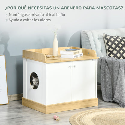 Pawhut Casa Para Gatos De Madera Mueble Arenero Con Estante Doble Puerta Entrada_5