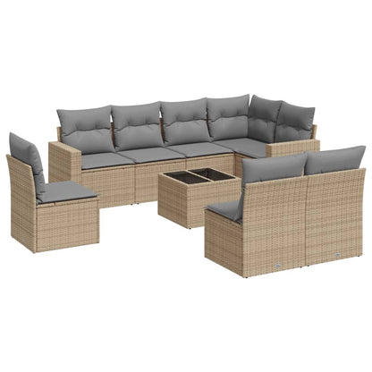 Set De Sofás De Jardín 9 Pzas Con Cojines Ratán Sintético Beige / Vetonek_1