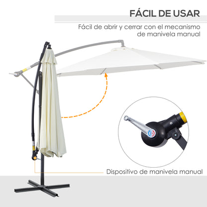 Outsunny Parasol Excéntrico Ø300 Cm Inclinable Con Manivela Para Jardín Crema_3