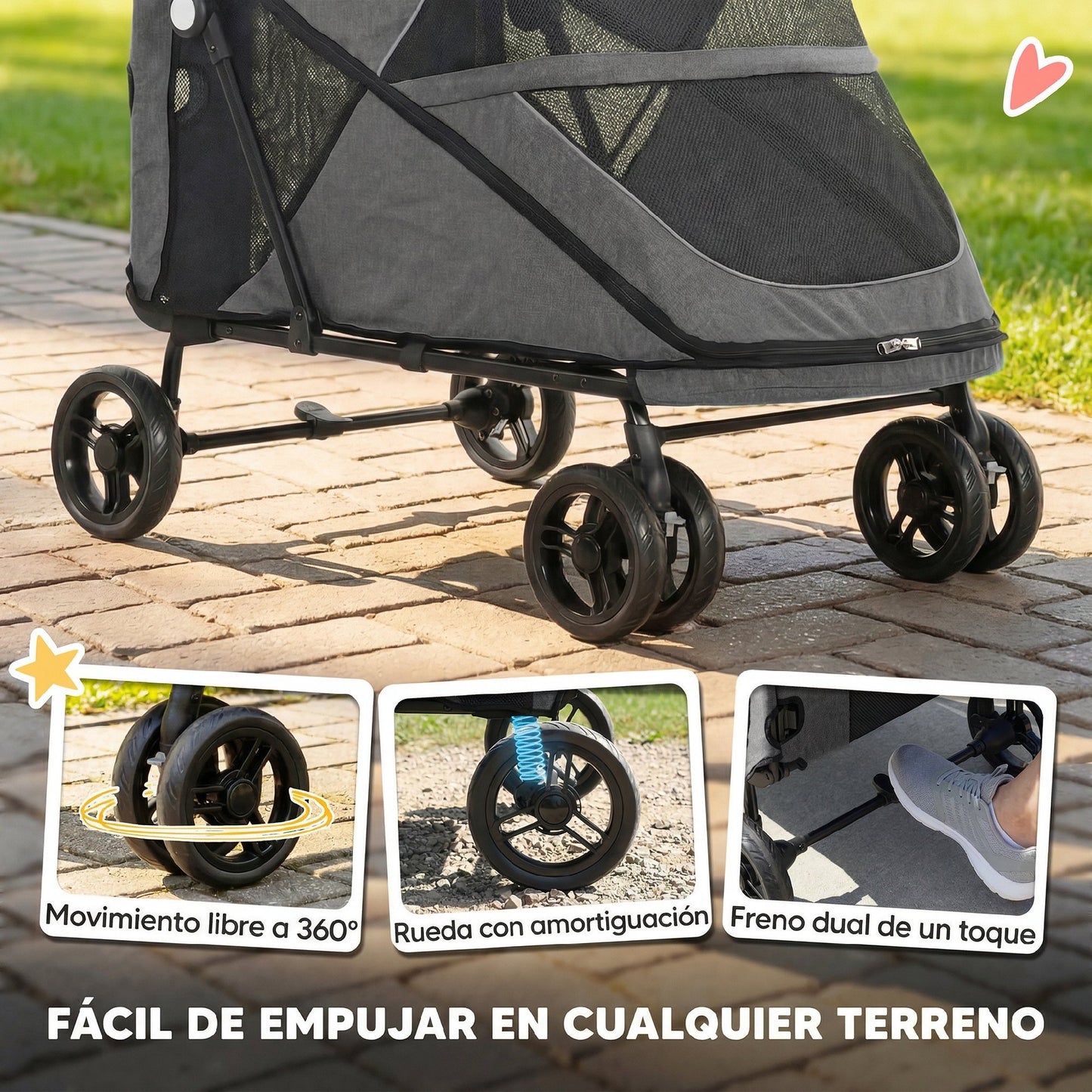 Pawhut Carrito Para Perros Y Gatos Grande Plegable Con Un Botón Hasta 30 Kg_4