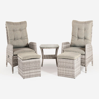 Conjunto Relax Estilo Elegante, Resistente, Aluminio Y Ratán Sintético Plano, Color Gris Claro, Mesa:50x50x55 Sillon:63x67x120 Puff:40x40x49_2