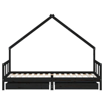 Vidaxl Estructura De Cama Niños Con Cajones Madera Pino Negro 90x200cm_4
