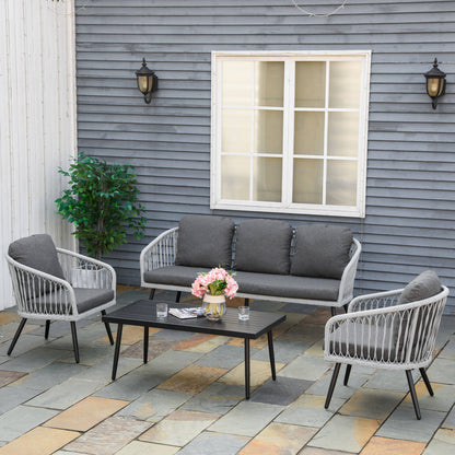 Outsunny Conjunto Muebles Ratán Jardín Mesa Sofá De 3 Plazas Y 2 Sillones Gris_1