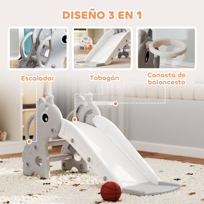 Aiyaplay Tobogán Infantil 3 En 1 Con Canasta De Baloncesto 106x51,5x52 Cm Gris_3