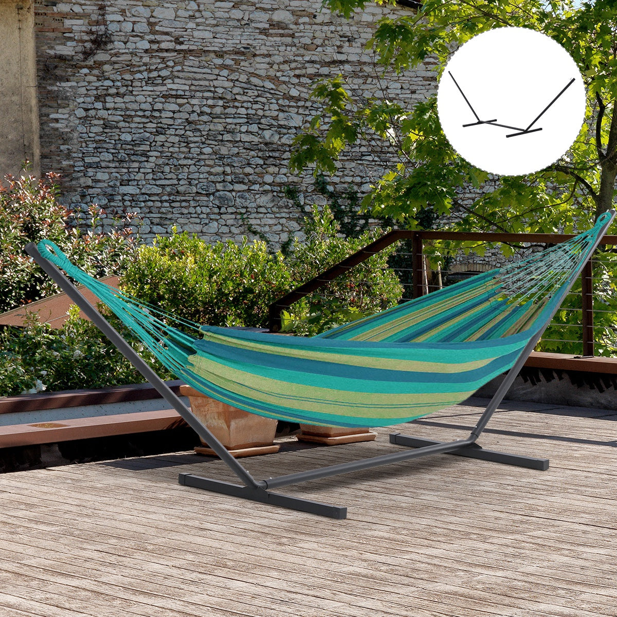 Outsunny Soporte Para Hamaca De Metal Carga 120 Kg Para Jardín 360x92x112 Cm_1