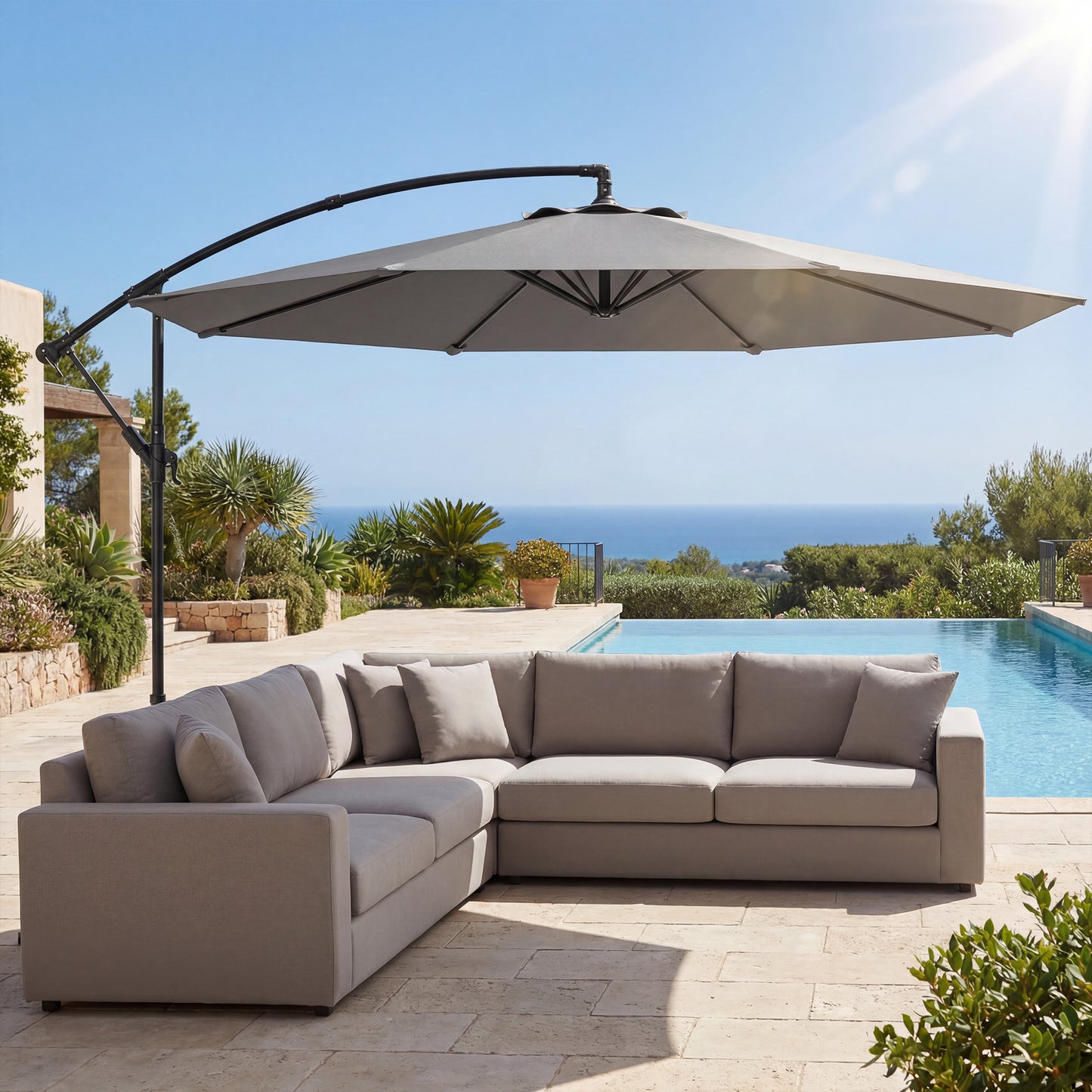 Outsunny Parasol Excéntrico Ø300 Cm Con Base Cruzada Toldo Ajustable Y Manivela_4