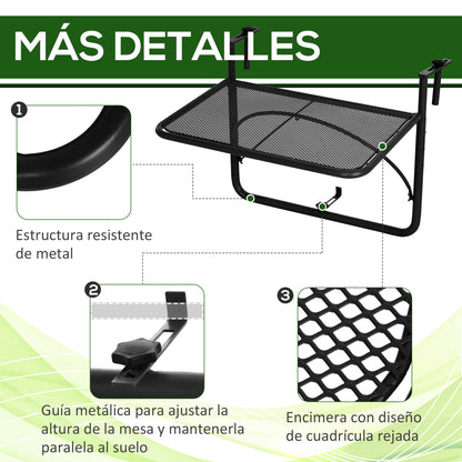 Outsunny Mesa Colgante Balcón Altura Ajustable En 3 Posiciones Carga 30kg_5